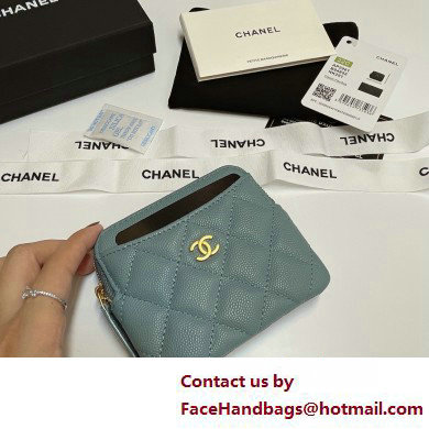 Chanel Grained Calfskin  &  Gold-Tone Metal Zip Coin Purse AP2061 Light Blue 2025